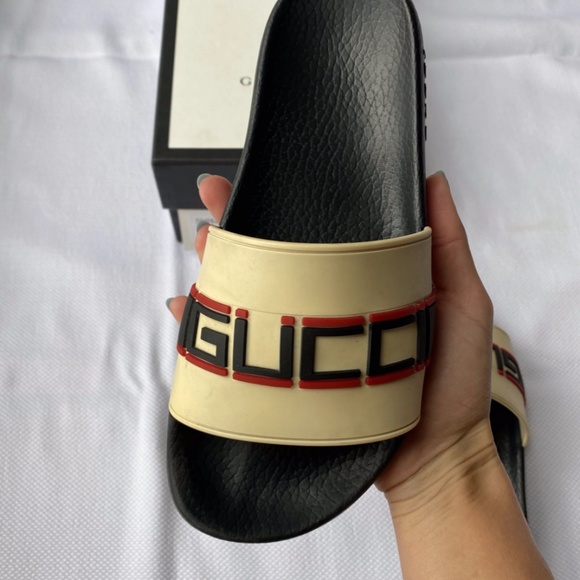 Gucci stripe rubber slide sandal off-white - Picture 3 of 12